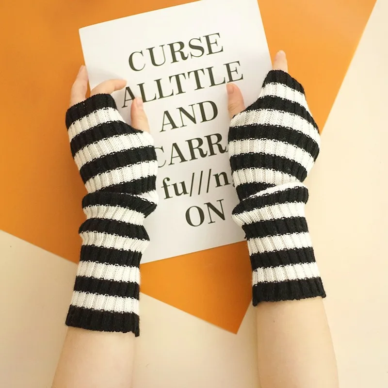 Warm Arm Warmers Women Wrist Elbow Thermal Glove Hand Arm Warmers Striped Knitted Woolen Elbow Mittens Cosplay Sleeves arm sleeves wrist warmers