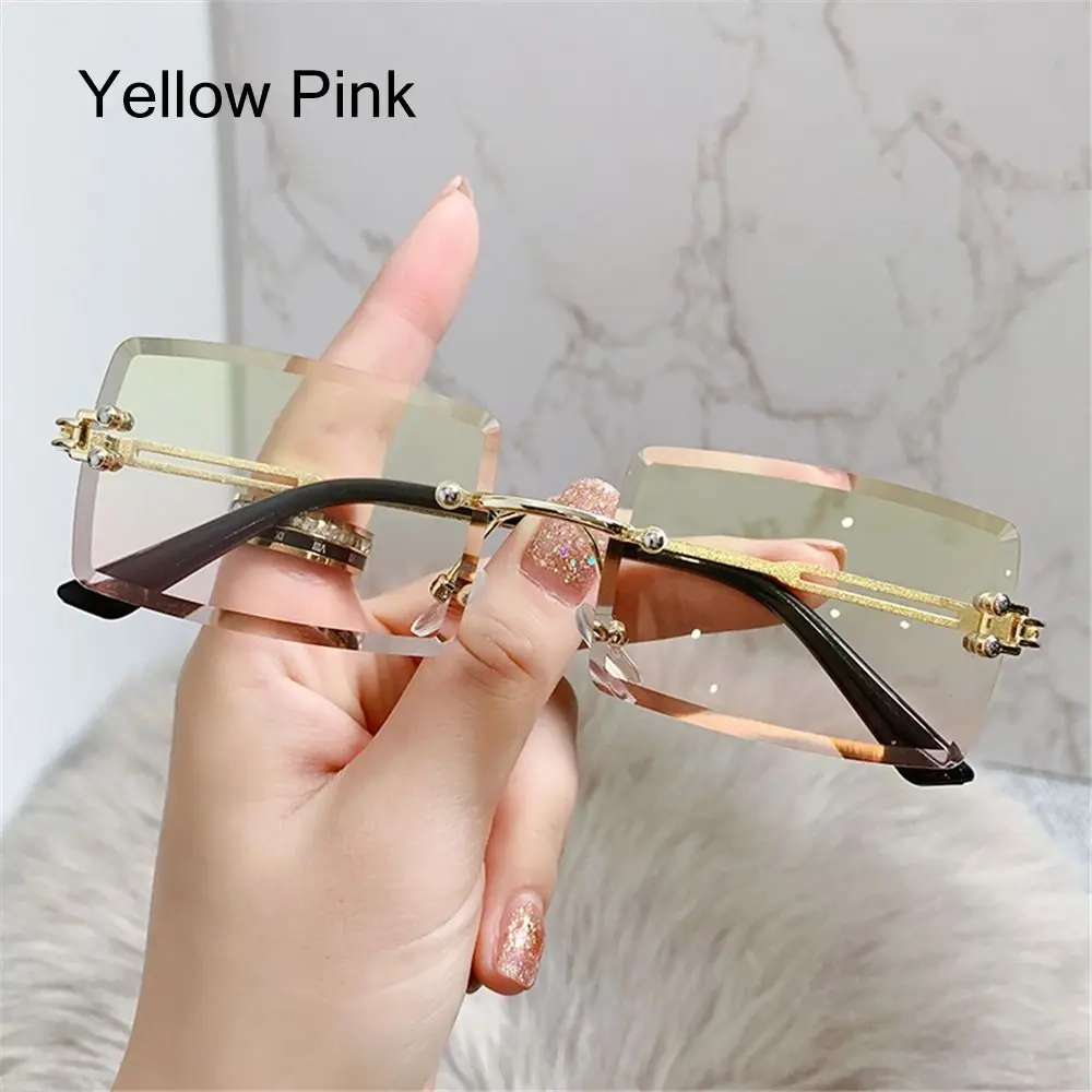 Vintage Rimless Square Luxury Sunglasses with Leopard Head Design