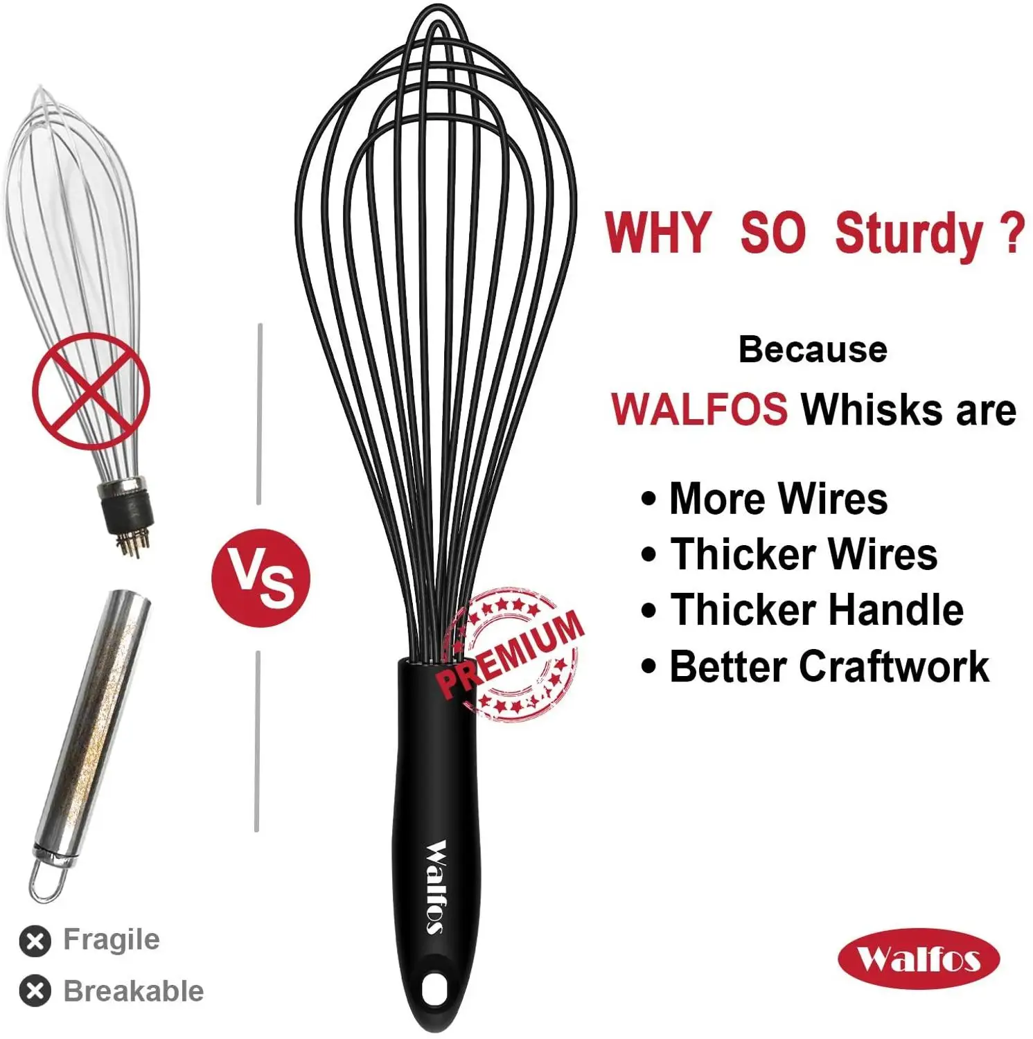 Walfos Silicone Whisk Stainless Steel Wire Whisk - Heat Resistant Kitchen  Whisks For Non-Stick Egg Foamer Stirrer Kitchen Tool