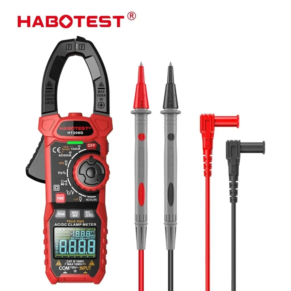 HABOTEST HT208 Digital Clamp Meter 1000A 1000V Multimeter AC DC True RMS Amperimetrica Capacitance Digital Clamp Tester 3