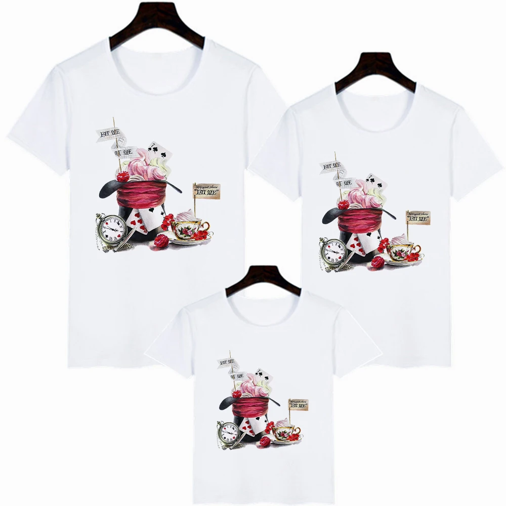 father And Daughter Matching Outfits Disney T Shirts Summer Alice In Wonderland Casual All-Match Family Look Outfits Child Tshirts Alice Harajuku Style Modern Tops matching family christmas outfits Family Matching Outfits