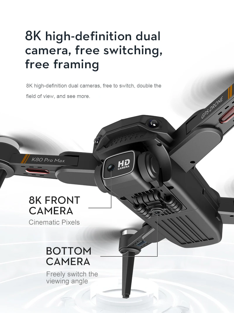 K80 Max Drone, 8K high-definition dual camera, free switching, free framing .