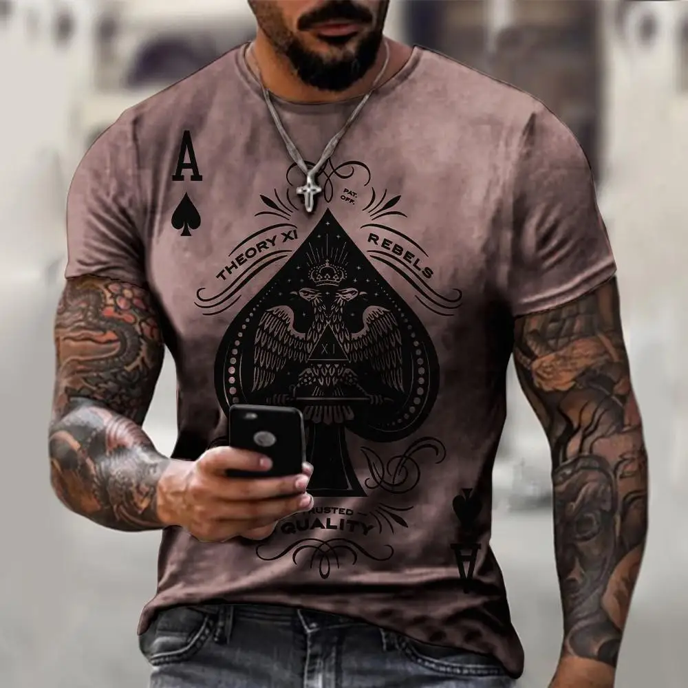 2022 Summer New Fashion Personality 3D Poker Printing T-shirt Men's Round Neck Shirt Casual All-match Short-Sleeved Sportswear 6