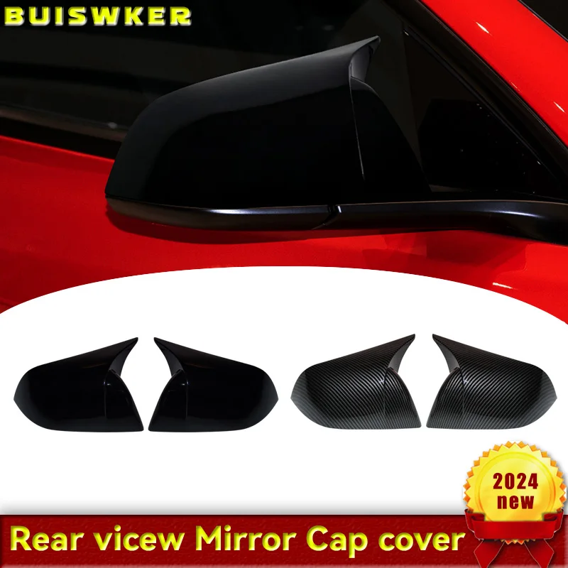 

Exterior Rearview Side Mirror Housing Shell Cap Fiber Pattern Gloss Black Side Door Mirror Cover For Tesla Model 3 2017-2021