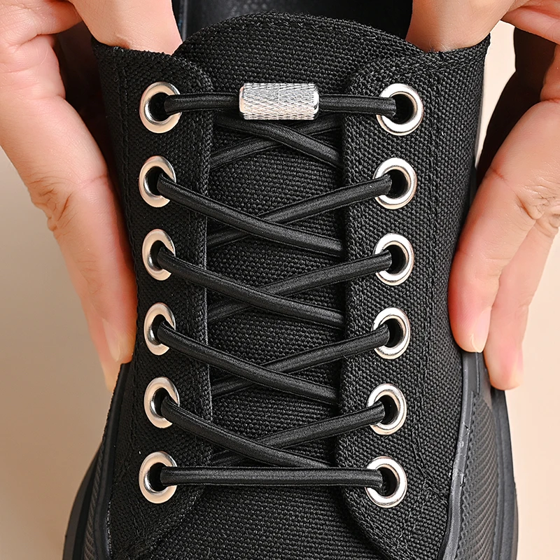No Tie Shoe Laces Threaded Button Black White Fashion Without Ties Elastic Laces Sneaker Kids Adult