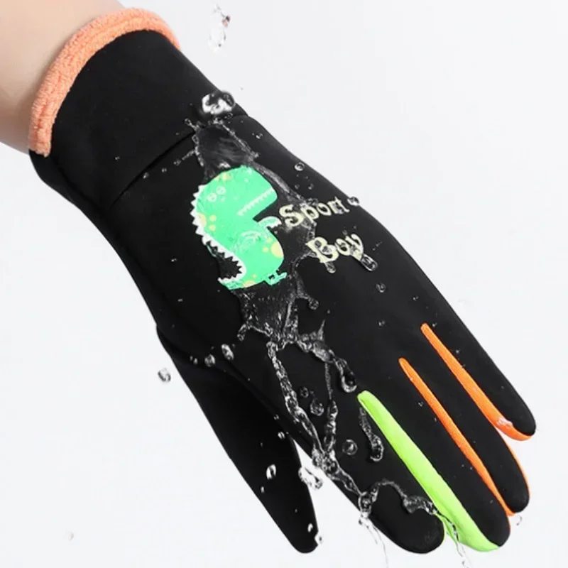 Winter Children Plush Warm Gloves Boys Girls Kids Outdoor Windproof Skiing Cycling Gloves Glow Students Toddler Cycling Mittens