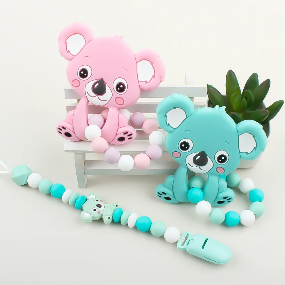 

Baby Pacifier Chain Clip Koala Nipple Holder Dummy Clip Silicone Beads Food Grade Teething Teether Toys Nipple Bracket Holder