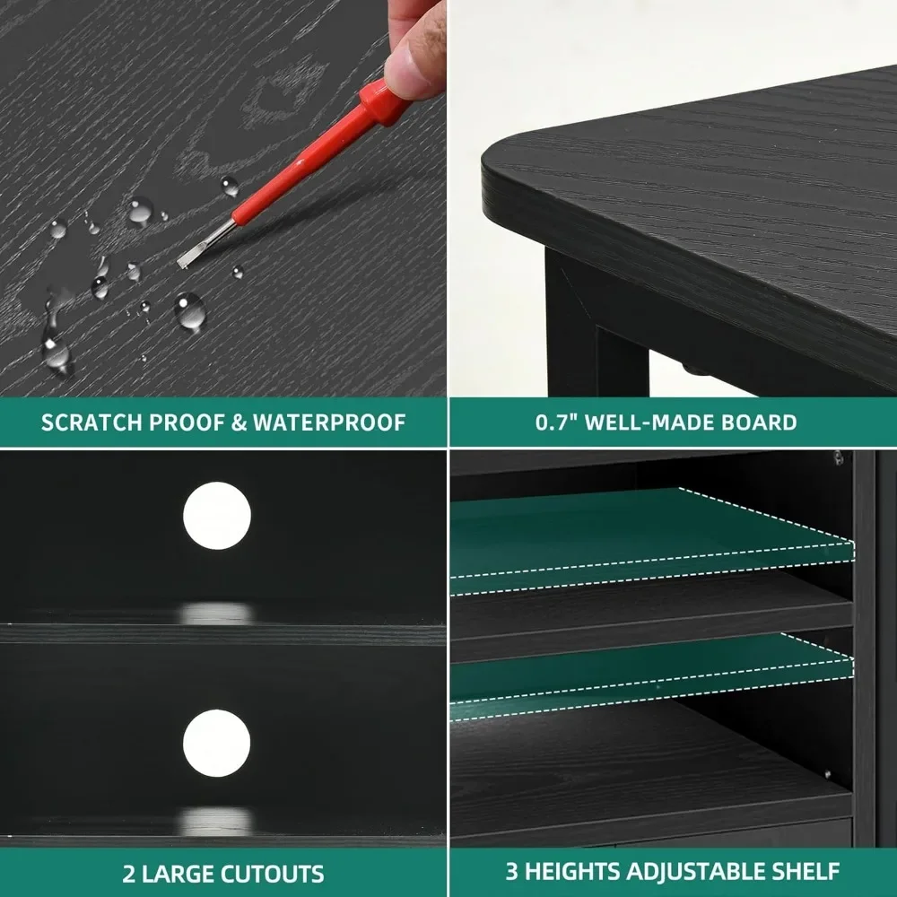 New2025-Corner TV Stand for TVs up to 55/50 Inch with Power Outlet, Modern Farmhouse Entertainment Center, Wood TV Media Console