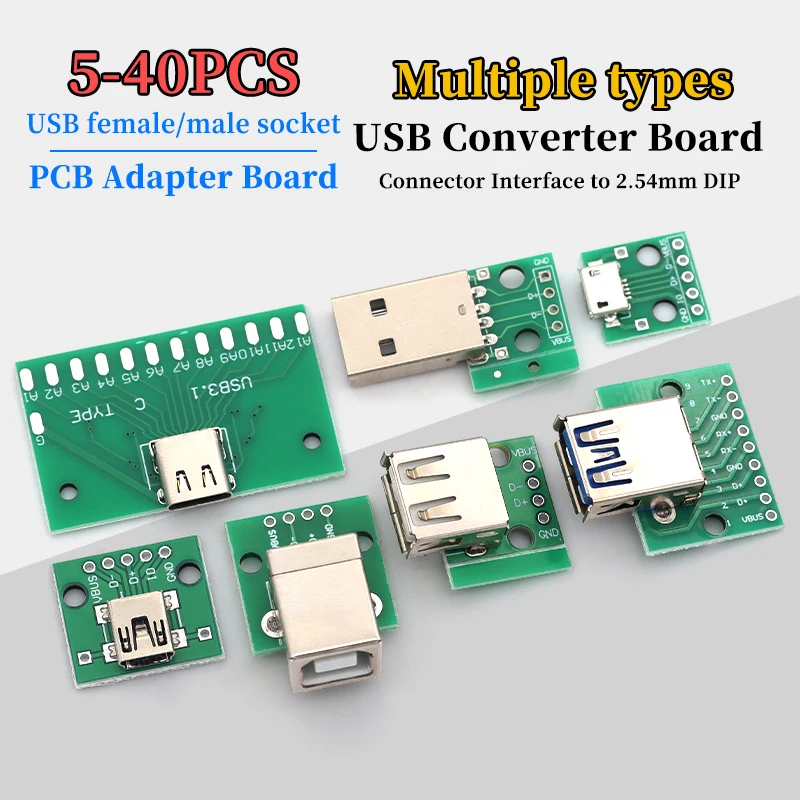 Compact USB Adapter Board with USB A Male to USB B Female Interface