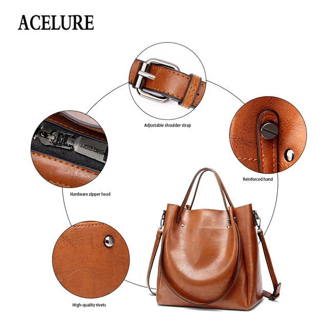 ACELURE Casual Large Capacity Women Tote Shoulder Bag PU Leather Ladies Bucket Handbag Messenger Bag Soft Shopping Crossbody Bag 5