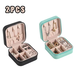 Compact Leather Travel Jewelry Organizer Box - Mini Storage Case for Earrings, Necklaces, and Rings (Black Green)