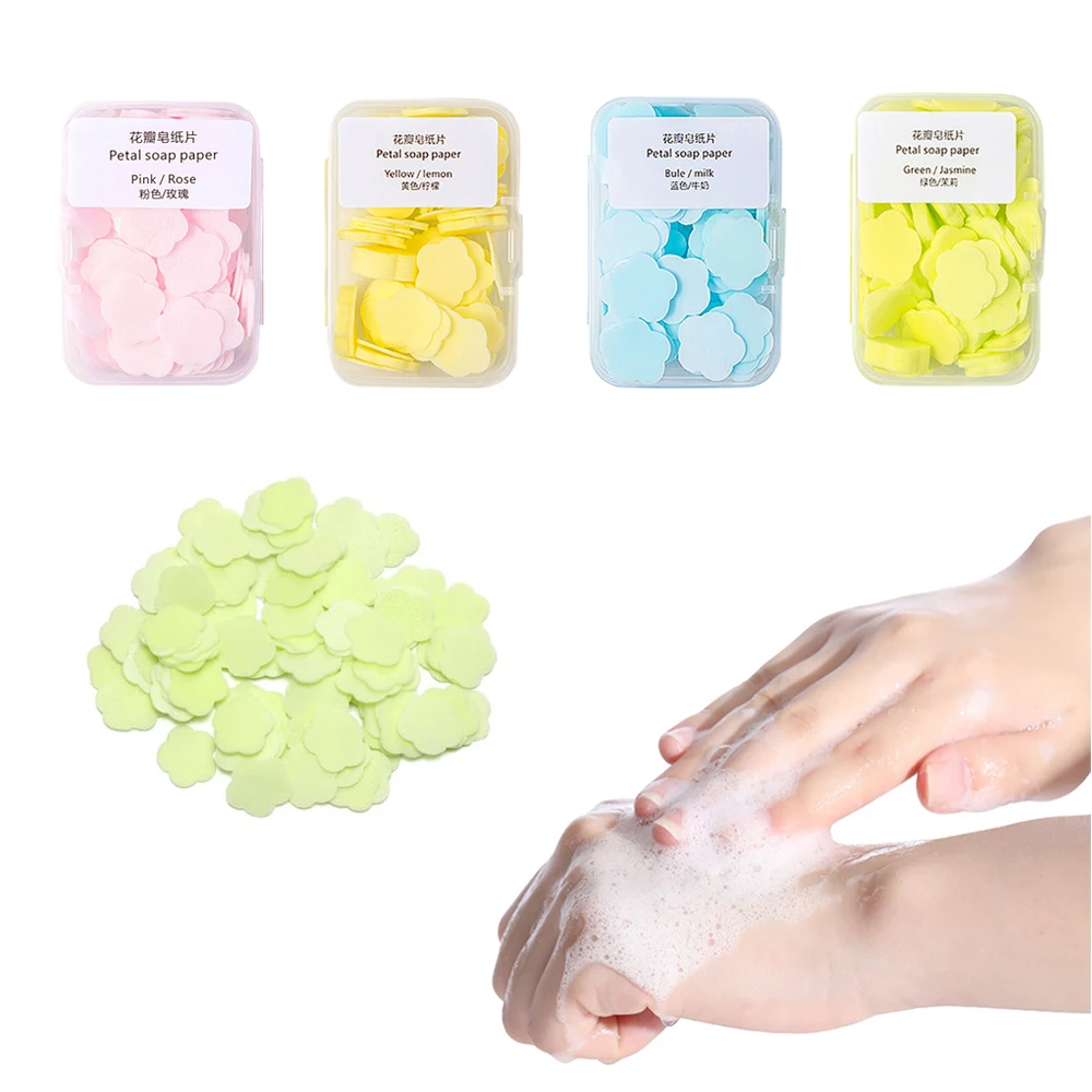 100pcs/Box Clean Soap Tablets Portable Bath Hand Washing Slice Sheets