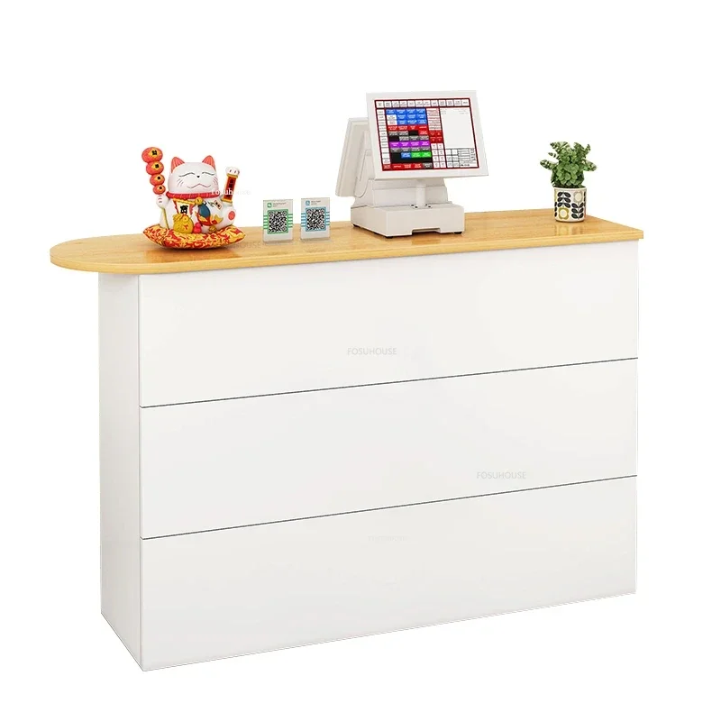 Wooden Shop Counter Modern Beauty Salon Reception Desks Clothing Store Bar Counter Cash Register Simple Office Table with Drawer
