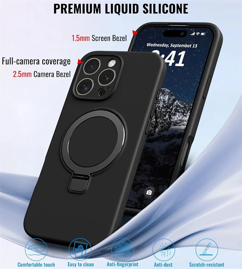 Magnetic Ring Holder Liquid Silicone Case with Stand Cover