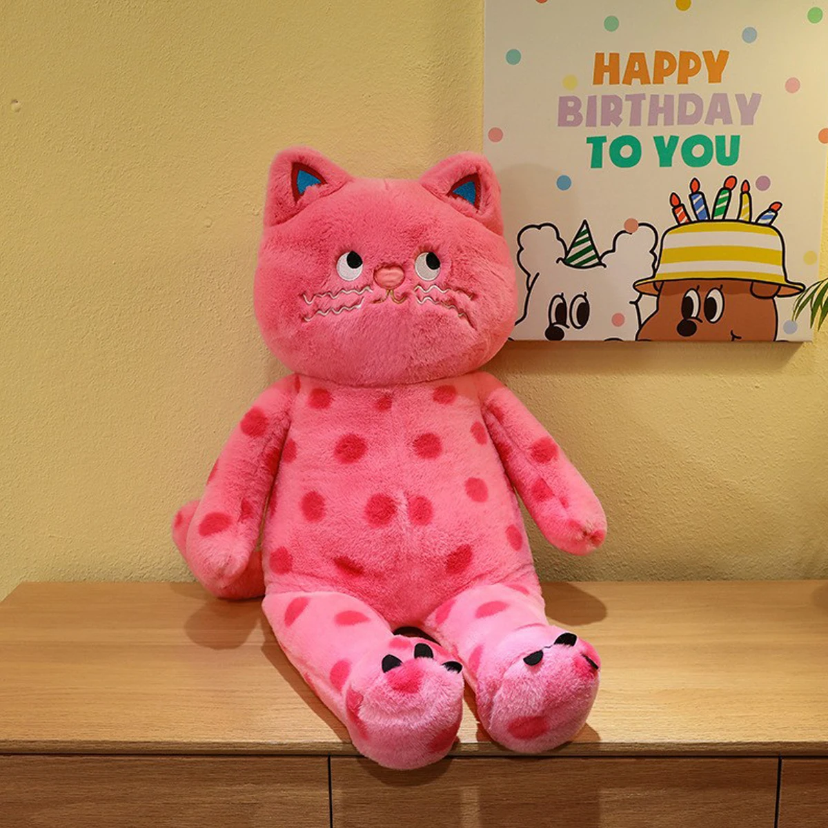Smiling Critters plush toy pink polka dot plush cat puff plush doll decoration soft filling toy children's gift 3