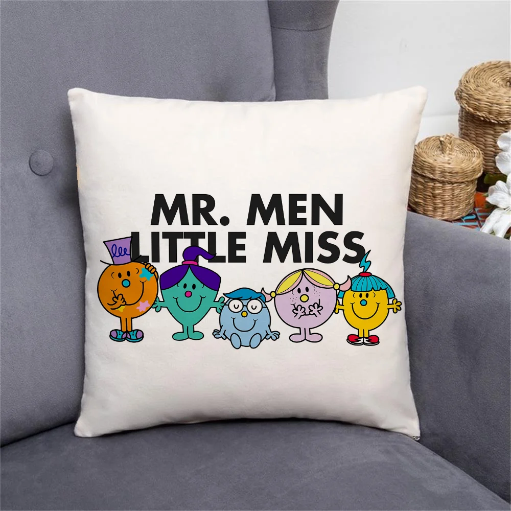 Mr. Men and Little M-Miss 쿠션 커버, 베개 포옹, 짧은 플러시 쿠션 커버, 45x45 베개 커버, 40x40 라운지 의자 소파