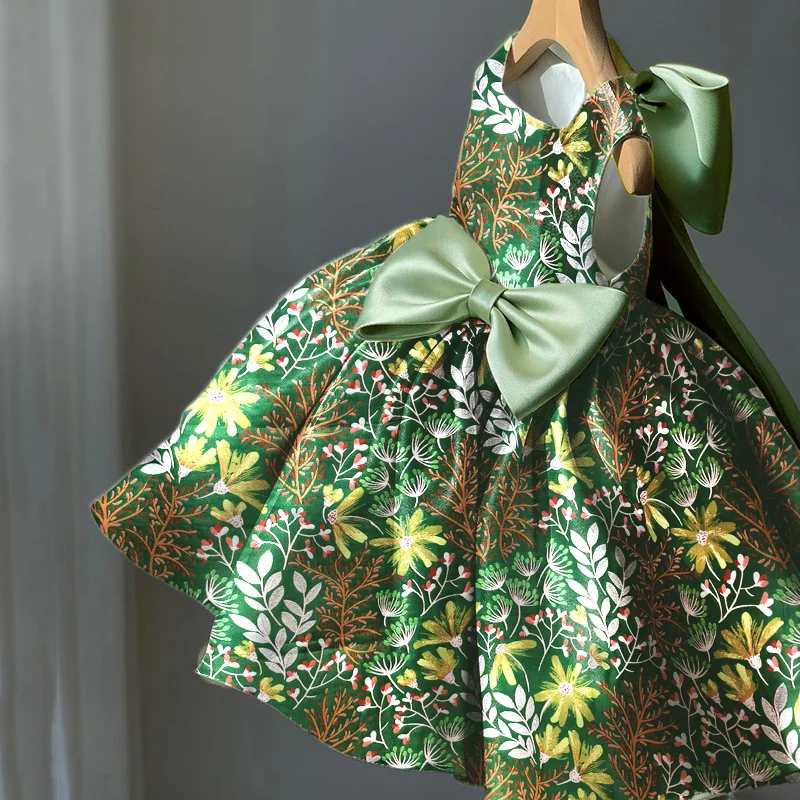 Champagne Floral Garden Brocade Satin Toddler Baby Flower Girl Dress for Wedding Birthday Ceremonial Ball Gown for Gilrs 1-14Yr flower girl dresses satin formal dress