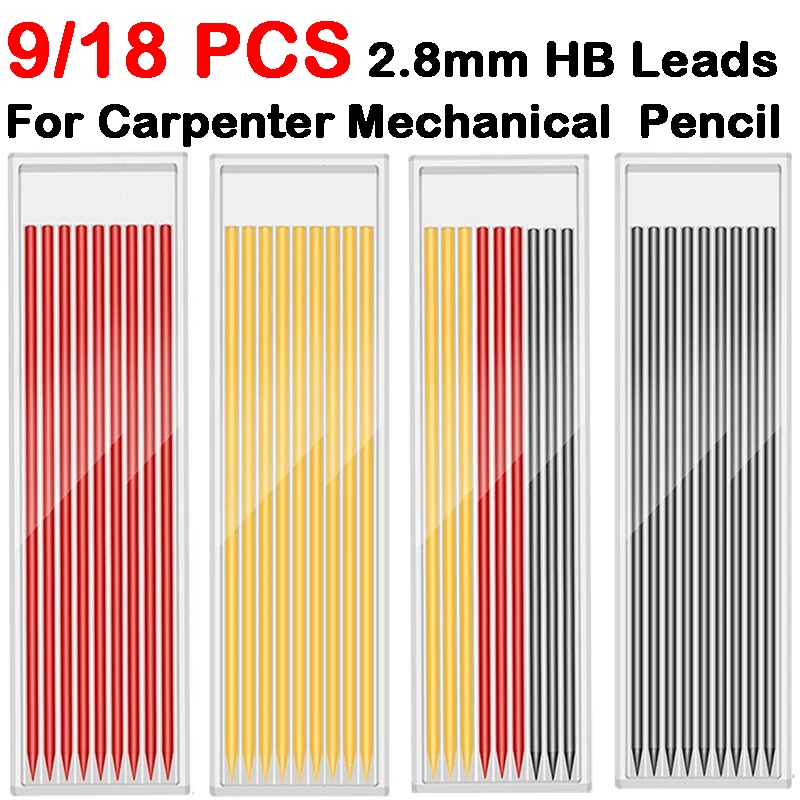 9/18 PCS Carpenter Pencil Lead Refills 2.8 mm Solid Mechanical Carpenters Pencils Refill Replacement School Supplies Stationary