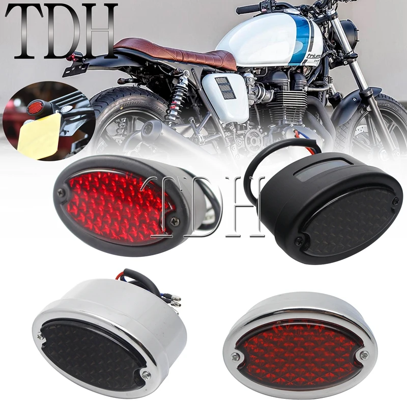 

Cafe Racer Motorcycle Rear Brake LED Tail Light Lamp For Chopper Bobber Softail Black Taillight Rear License Plate Light Cat Eye