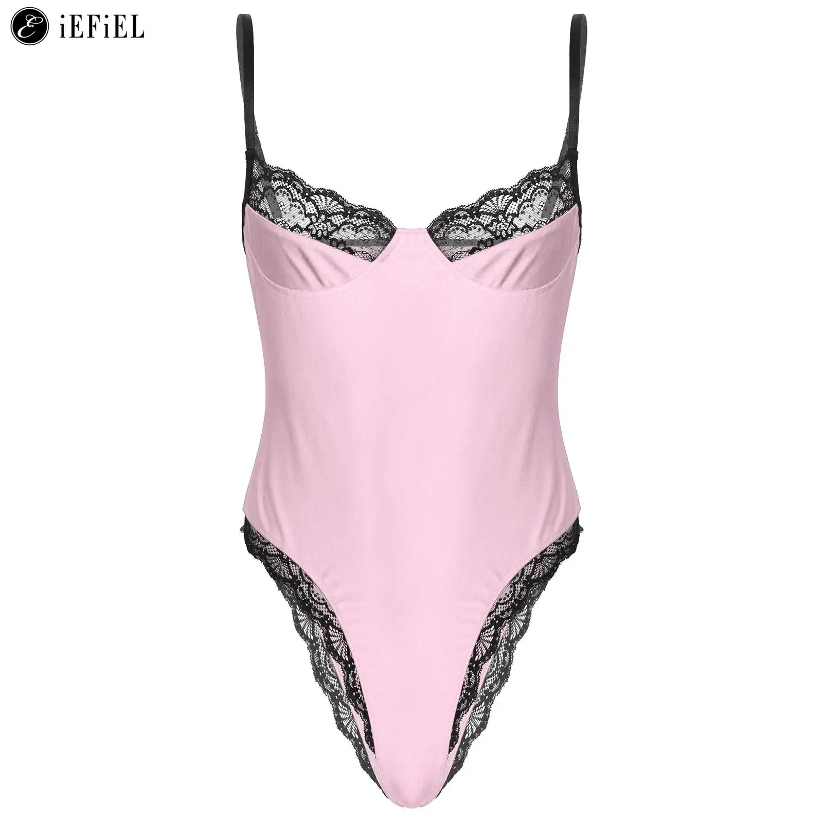 Men's One Piece Lace Trim High Cut G-String Thong Leotard Underwear Pajamas Crossdresser Sissy Lingerie Teddy Bodysuit men bodysuits men lingerie