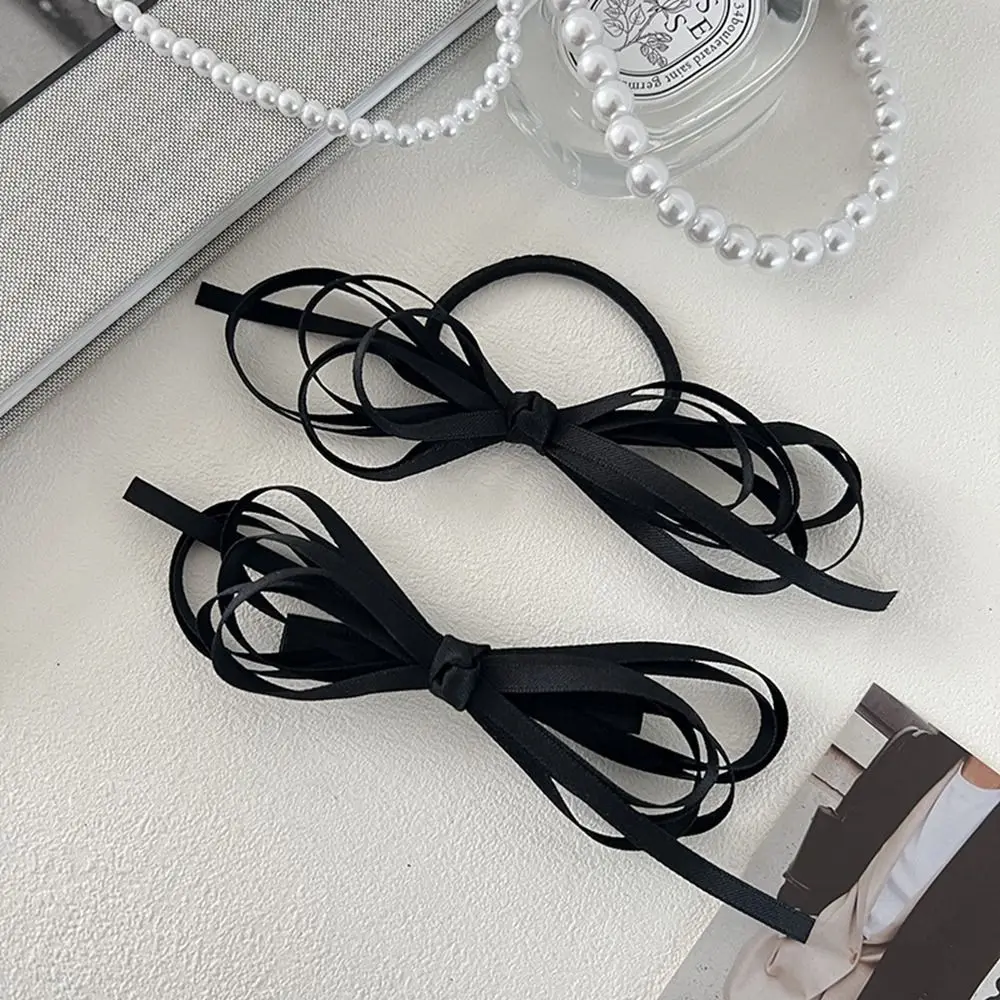 Korean Balletcore Ribbon Bow Hairpin Sweet Cute Girl Black Bowknot Hair Tie Hair Rope Spring Clip Female Hair Accessories