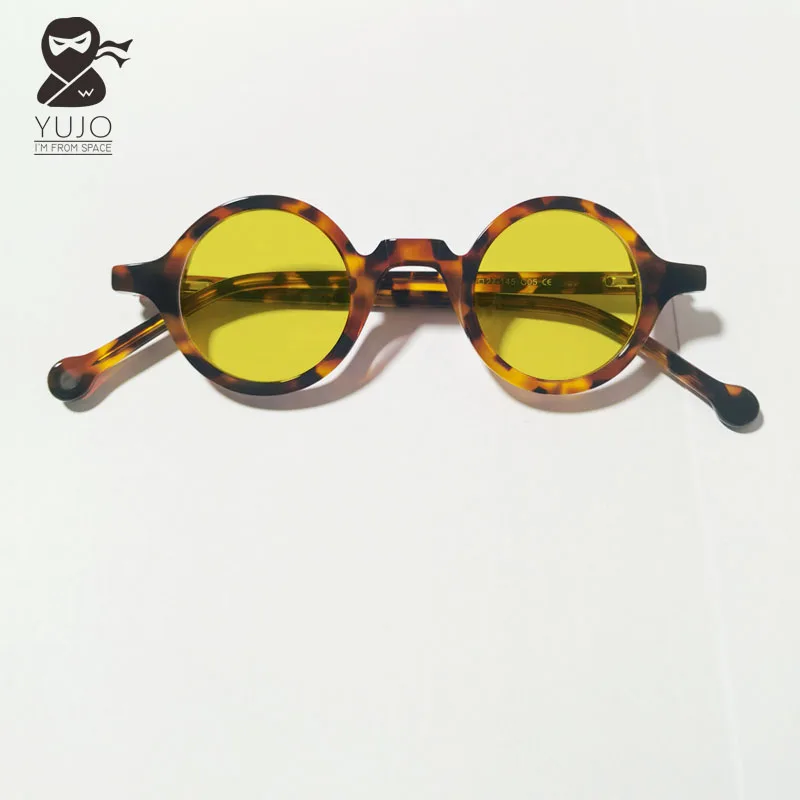 Vintage round acetate fiber UV400 night vision goggles suitable for both men and women's spectacles (yellow lens eyeglass)
