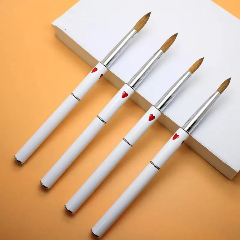 1PCS Manicure Drawing Brush Tools 6#8#10#12# Acrylic Nail Art Pen Pure Kolinsky Professional White Metal Heart Painting Sable 6
