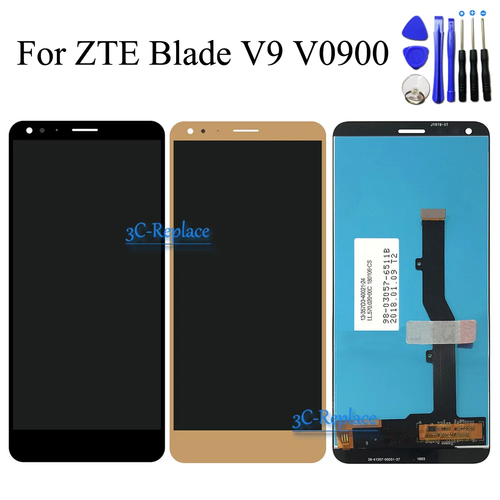 Black/Gold 5.7inch For ZTE Blade V9 V0900 LCD DIsplay Touch Screen
