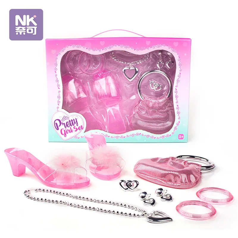 Pretend Play Jewelry Toys Princess Accessories Set for Toddler Girls Dress Up Shoes Toys Crown Necklace Ring  Makeup Toy 2