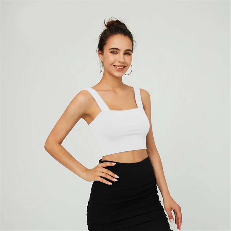 

Women's Casual Square Neck Sleeveless Fitted Basic for Tank Top Yoga Crop T Dropship