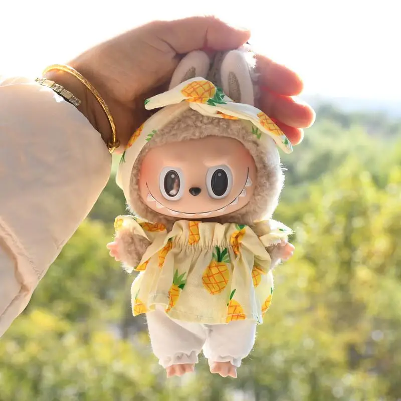 Mini ropa de felpa para muñecas, accesorios para traje, Kpop, Exo, Labubu, Idol, diadema, falda a cuadros, 17cm