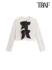 TRAF-Women's Long Sleeve Sequined Cropped Jacket, O Neck Coat, Female Outerwear, Chic Tops, Bow Tied 2