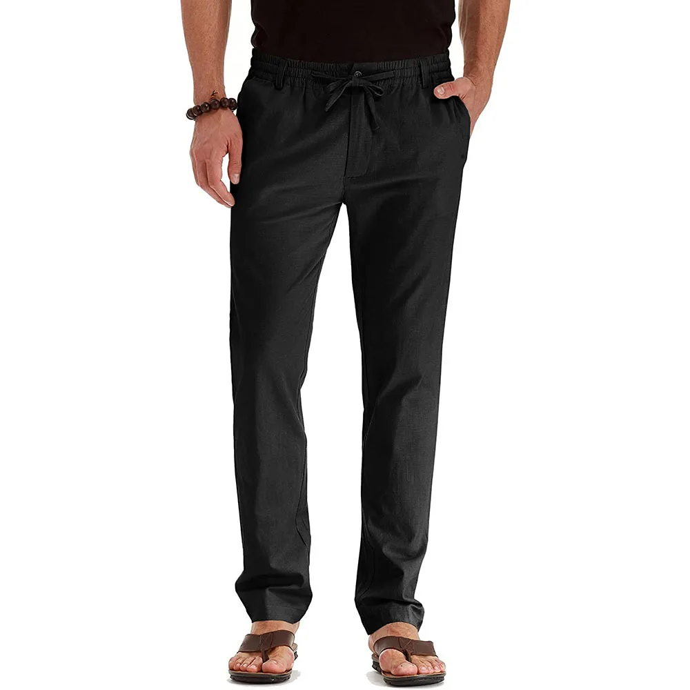 Business casual men's slacks large size elastic waist cotton with pure color sweatpants men