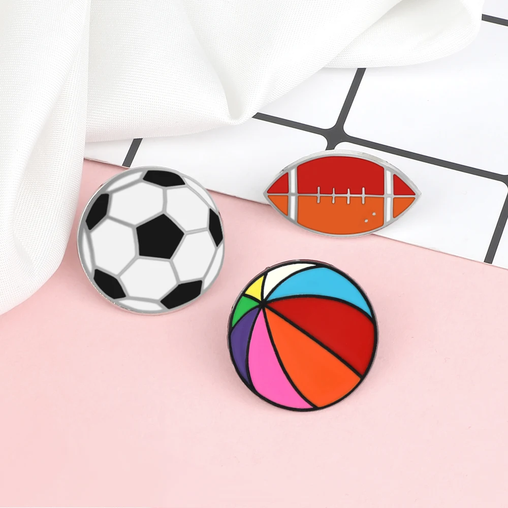 Fashion Sports Ball Lapel Pin Cartoon Football Basketball Volleyball Badminton Brooches for Women Men Kids Clothes Badge Jewelry - Image 4