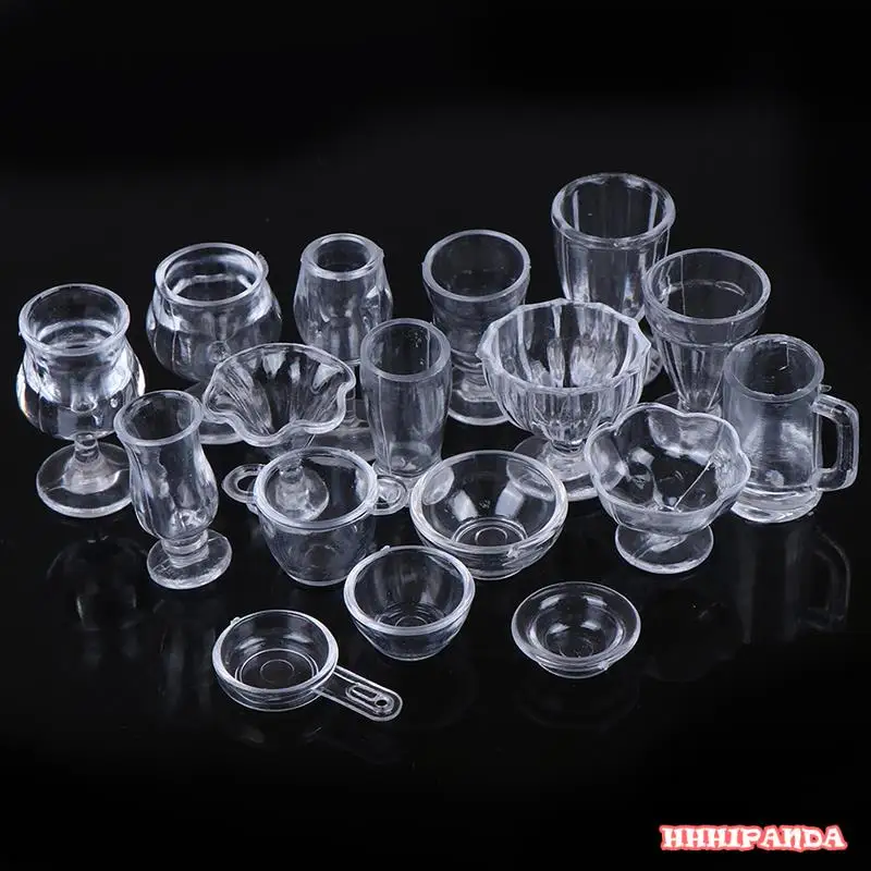 Top New Type 17pcs Mini Transparent Drink Cups Dish Plate Tableware Miniatures 