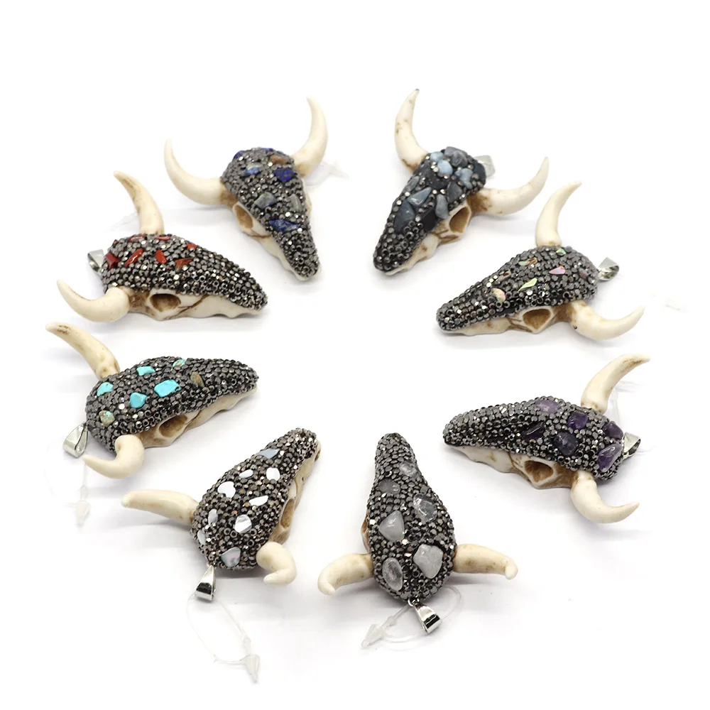 1pc Bull Head Shaped Resin with Rhinestone Acrylic Necklace Pendants