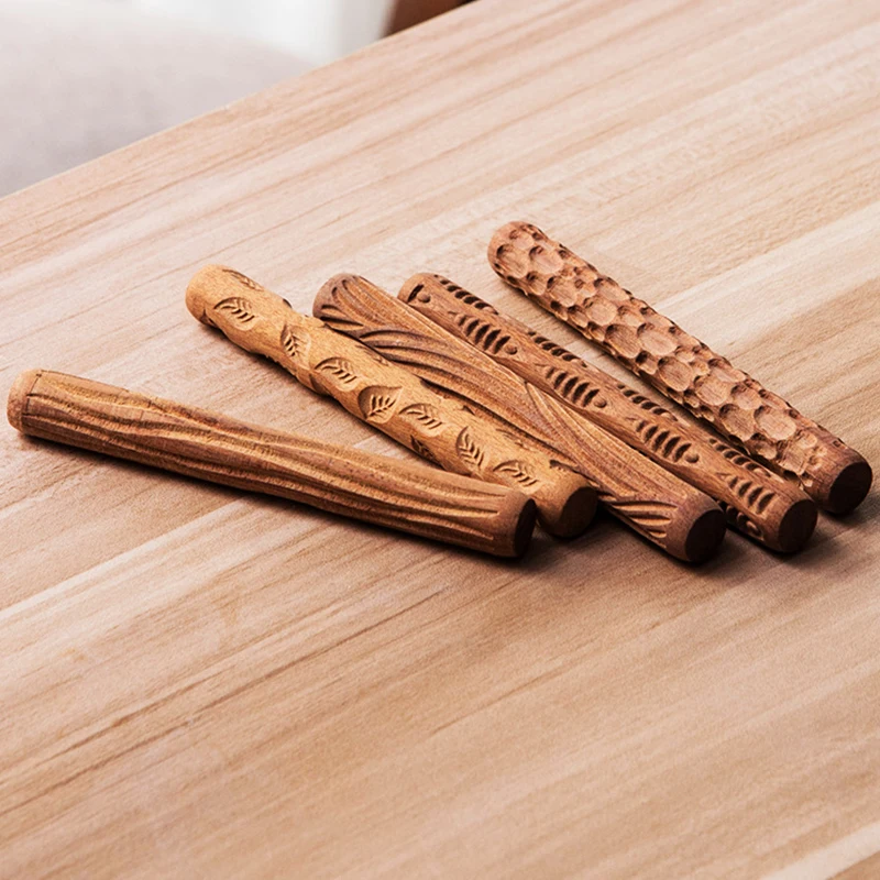 나무 질감 클레이 엠보싱 스틱 패턴 롤링 클레이 핀, 핸드 롤러 클레이 스탬프 클레이 패턴 롤러, 도자기 도구