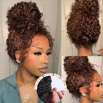 250 Density Invisi Strap 360 Full Hd Lace Frontal Human Hair Wigs Chocolate Brown Deep Wave 360 Glueless Wig Human Hair