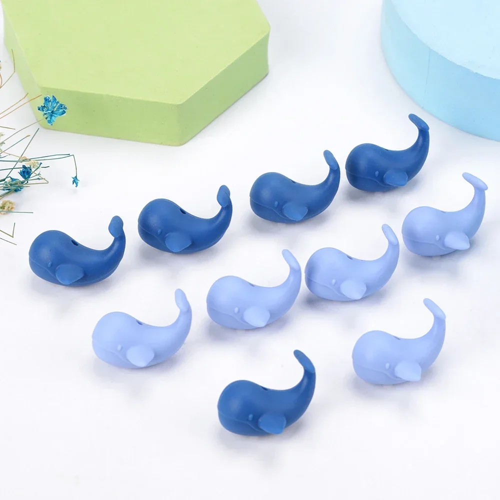 LOFCA 10Pcs Food Grade Mini Silicone Whale Beads Cute Cartoon Rodent BPA-Free Teething Necklace Care DIY jewelry toys