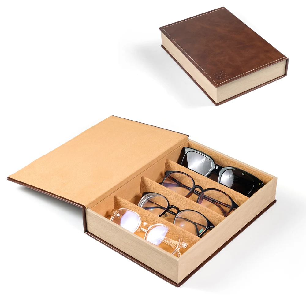 1 stück Braun PU Optische Rahmen Sonnenbrille Gläser Lagerung Fall Brillen Display Box Koffer 2 Oder 4 Slots Für Optionen – Detail 9