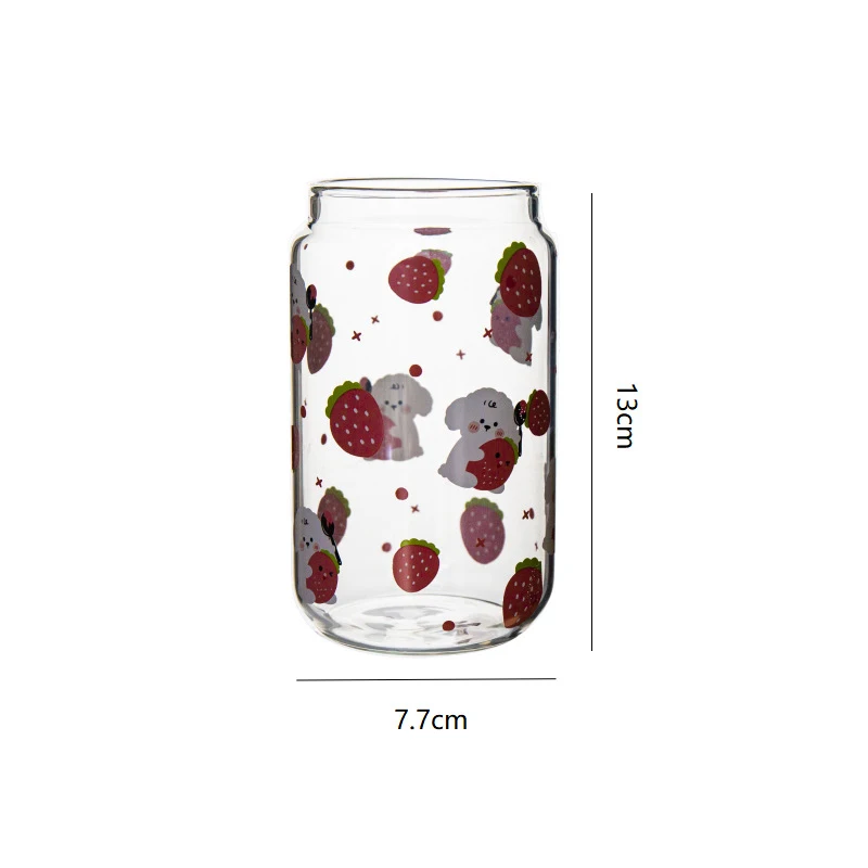 Strawberry puppy Sippy Cup Cartoon Straw Cup With Lid Office Milk Fruit Juice Water Bottle Coffee Mug Outdoor Portable Cups