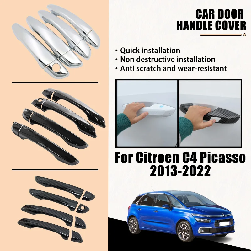 

Door Handle Covers For Citroen C4 Picasso 2013-2022 2019 2020 2021 Carbon Fiber Chrome Car Accessories Catch Rustproof Stickers