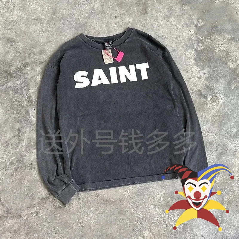 

Washed Saint Vintage Classic Logo T-shirt Men Women Best Quality Tops Tee Loose T Shirt