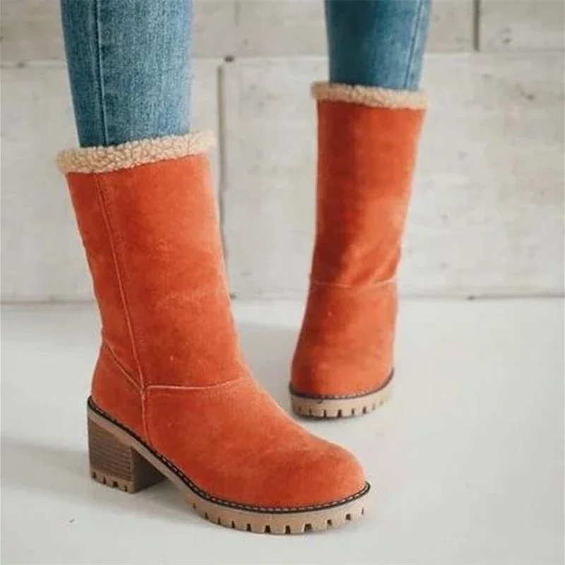 Women's Casual Velvet Warm Square Heel Round Toe Boots - Image 6