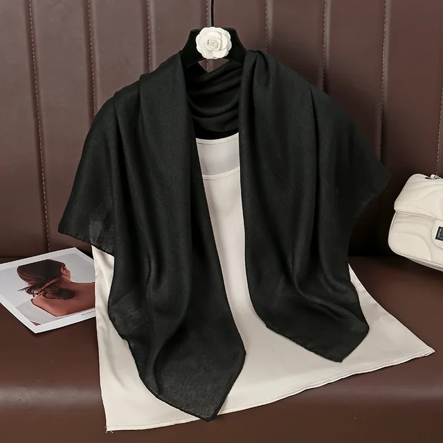 Foulard carré fin et doux pour femmes, 90x90cm, simplicité, couleur unie, foulard en coton et lin, Hijabs musulmans, accessoires de sac