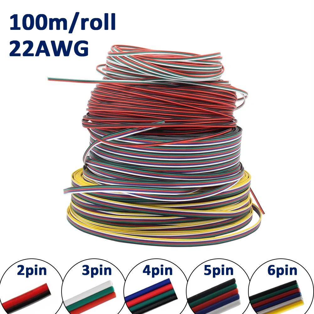 สายไฟ 100 เมตร 22AWG แบบ 2 ขา 3 ขา 4 ขา 5 ขา 6 ขา สำหรับไฟ LED RGB RGBCCT CCT 2835 5050 แถบไฟ LED สายไฟฟ้าทองแดงชุบดีบุก 1