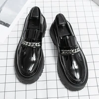 Chaussures en cuir à grosse tête pour hommes, semelles épaisses, taille haute, en cuir verni brillant, décontractées, mocassins à talons épais, chaussures tendance pour coiffeur, nouvelle collection 4