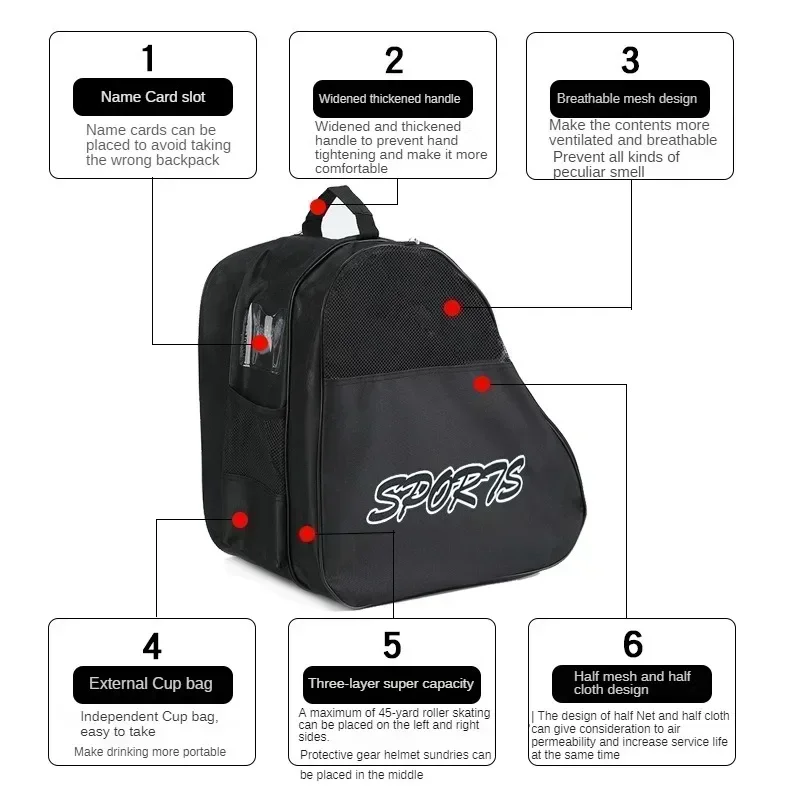 Ski Bag Breathable Skates Storage Handbags Roller Skates Bag Roller Holder Skate Speed Skates Bag Adult 6