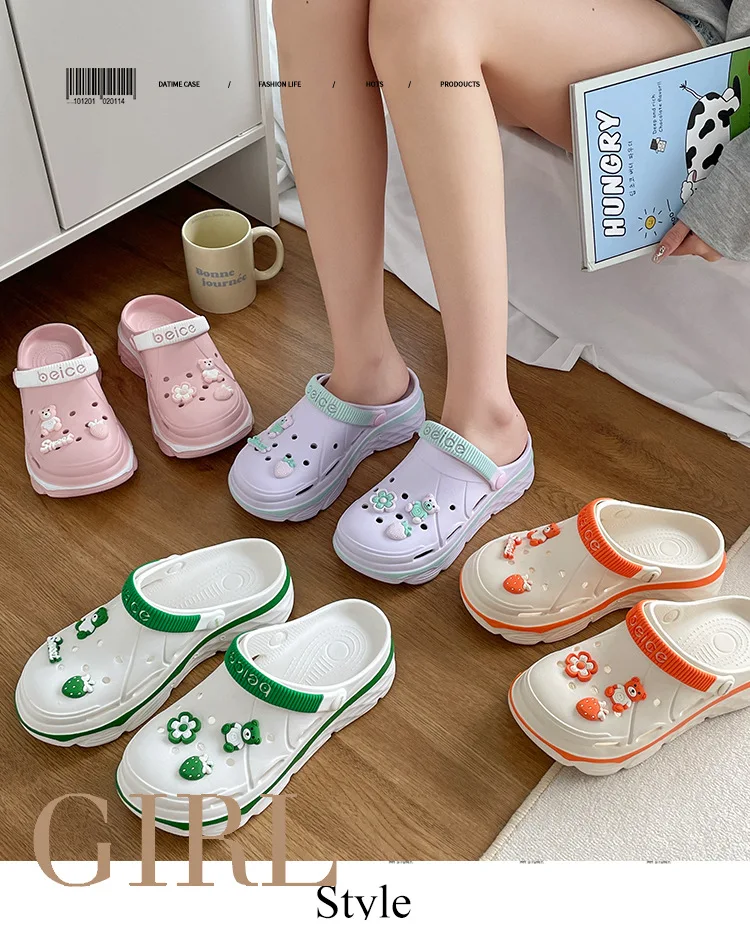 2024 جديد إيفا ثقب سميك أحذية المرأة الصيف الصلبة لطيف DIY بها بنفسك الصنادل والشباشب زيادة المضادة للانزلاق أحذية الشاطئ النساء