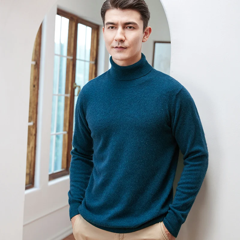 Men's Turtleneck Sweater Autumn and Winter Men's Rollneck Warm 100% Merino pure wool Knitted Sweater Keep Warm Men Jumper Top 2